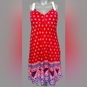 Red white blue bandanna print stretchy sundress summer dress sz L 11 13